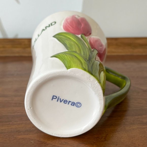 Pivera Vintage Tulip Mug "Holland" | Pink Flowers 3D Dutch Hand-Painted Easter - Picture 11 of 15
